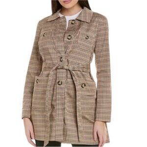 CAbi Sherlock Plaid Houndstooth Trench Coat Lightweight Button Down Jacket